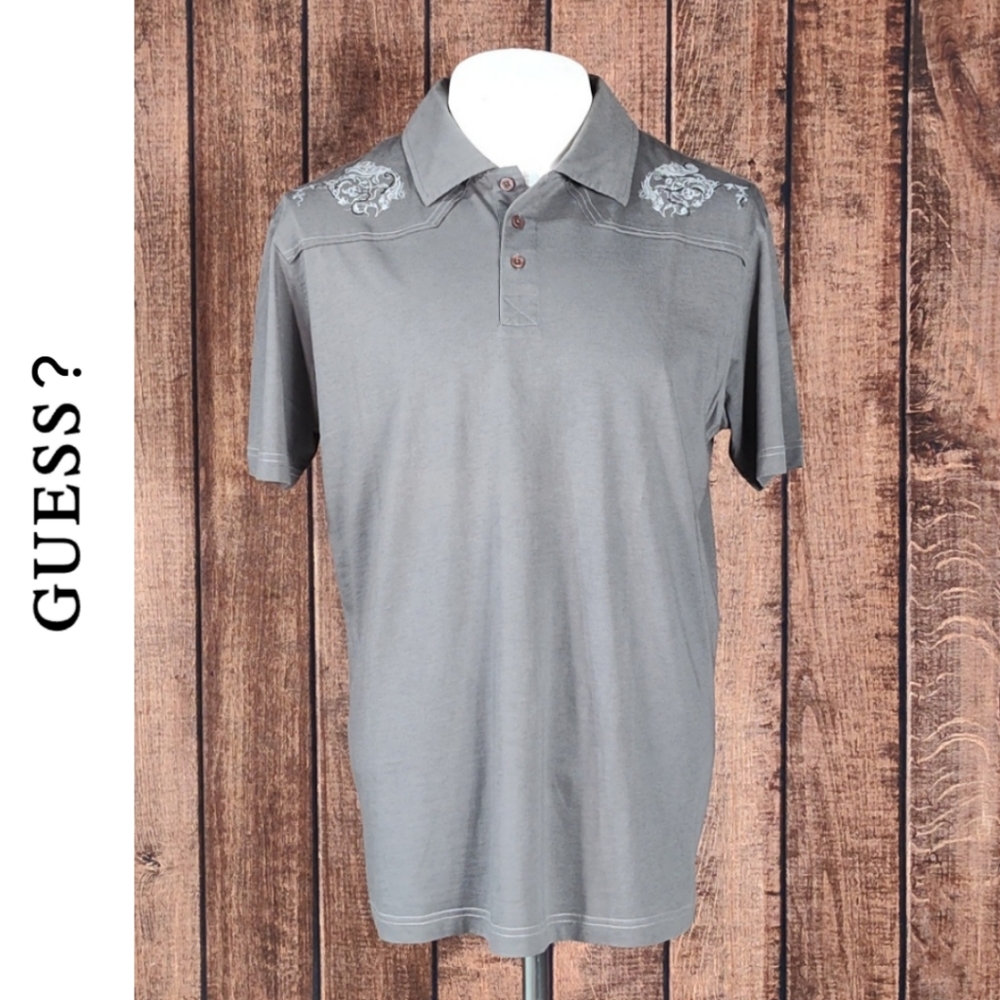 NWOT Black Stitch On Light Gray Rough Seam Men's 3 Button Short Sleeve